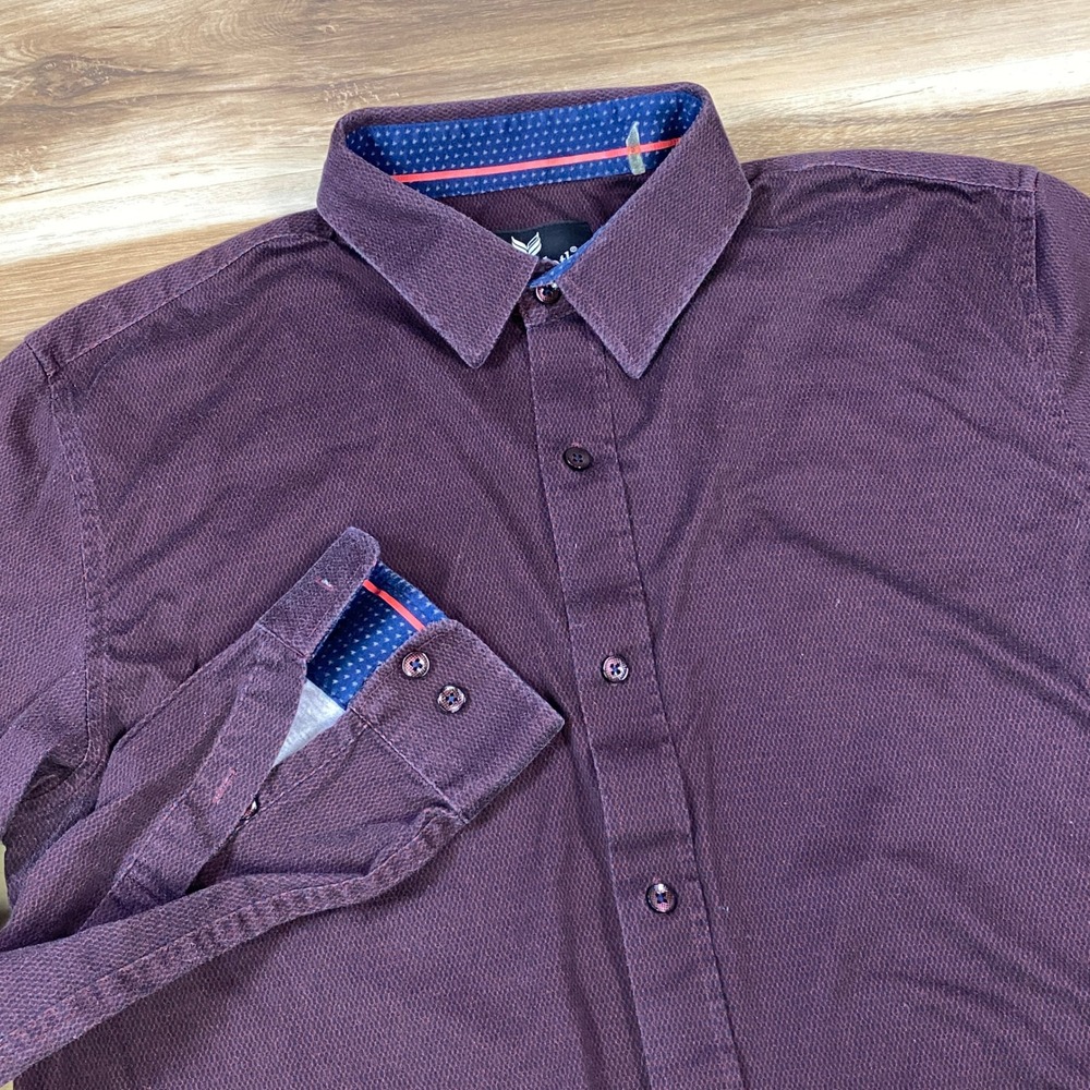 Buttercloth Shirt Mens L Tall Fit Minimalist Cotton Textured Purple Button Up